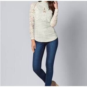 VENUS | Knit Lace Mock Neck | Space Dye Grey/Cream | Top | Size XL